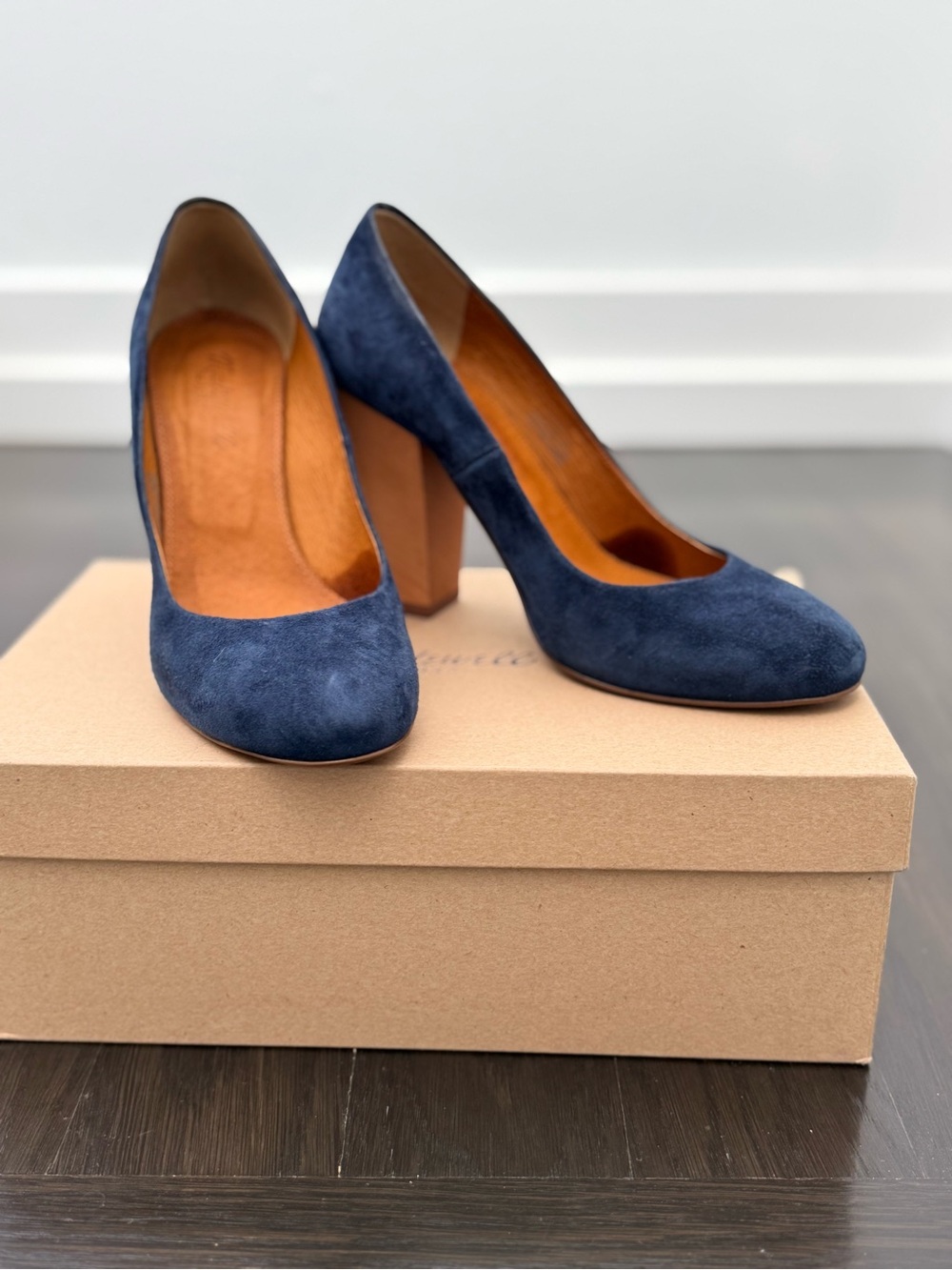 Madewell Navy Suede Block Heel Pumps